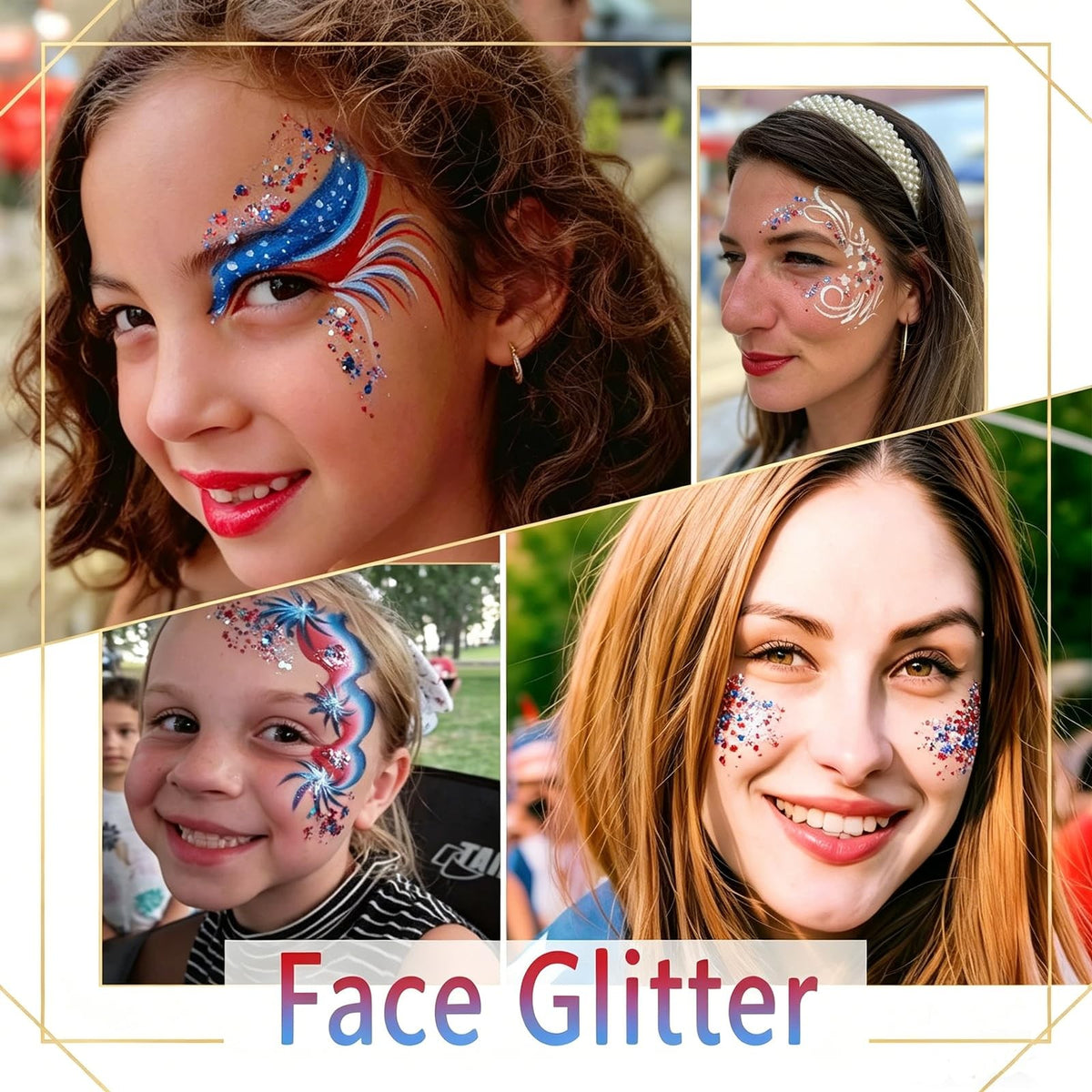 Patriotic Body Glitter Stick for 4th of July & Patriotic Celebrations - Red, Blue, Silver