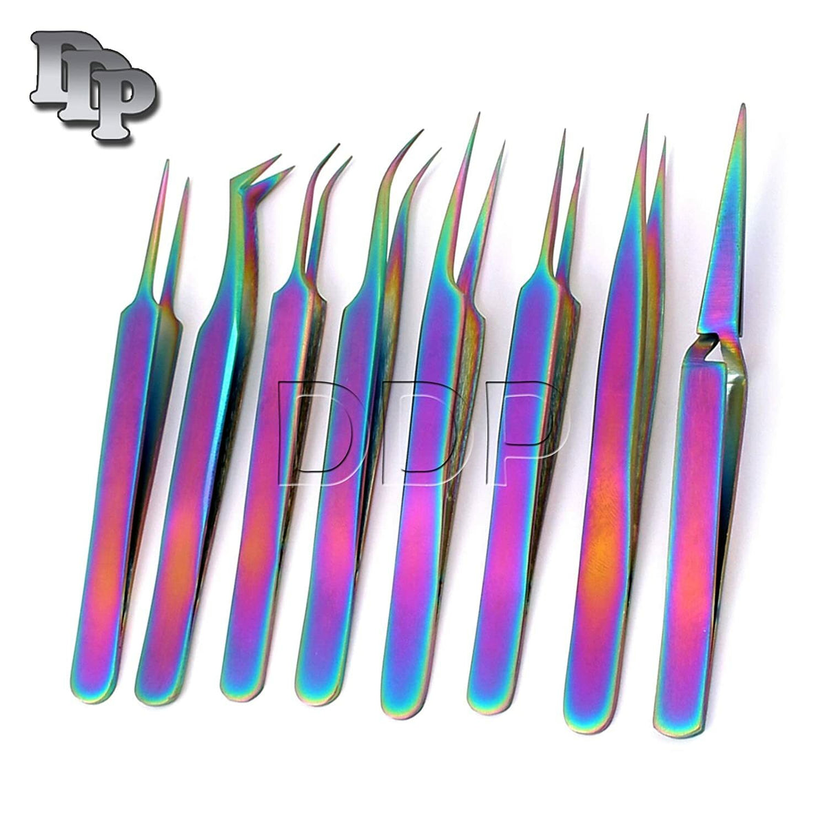 8-Piece Stainless Steel Multi-Color Eyelash Extension Tweezers Set