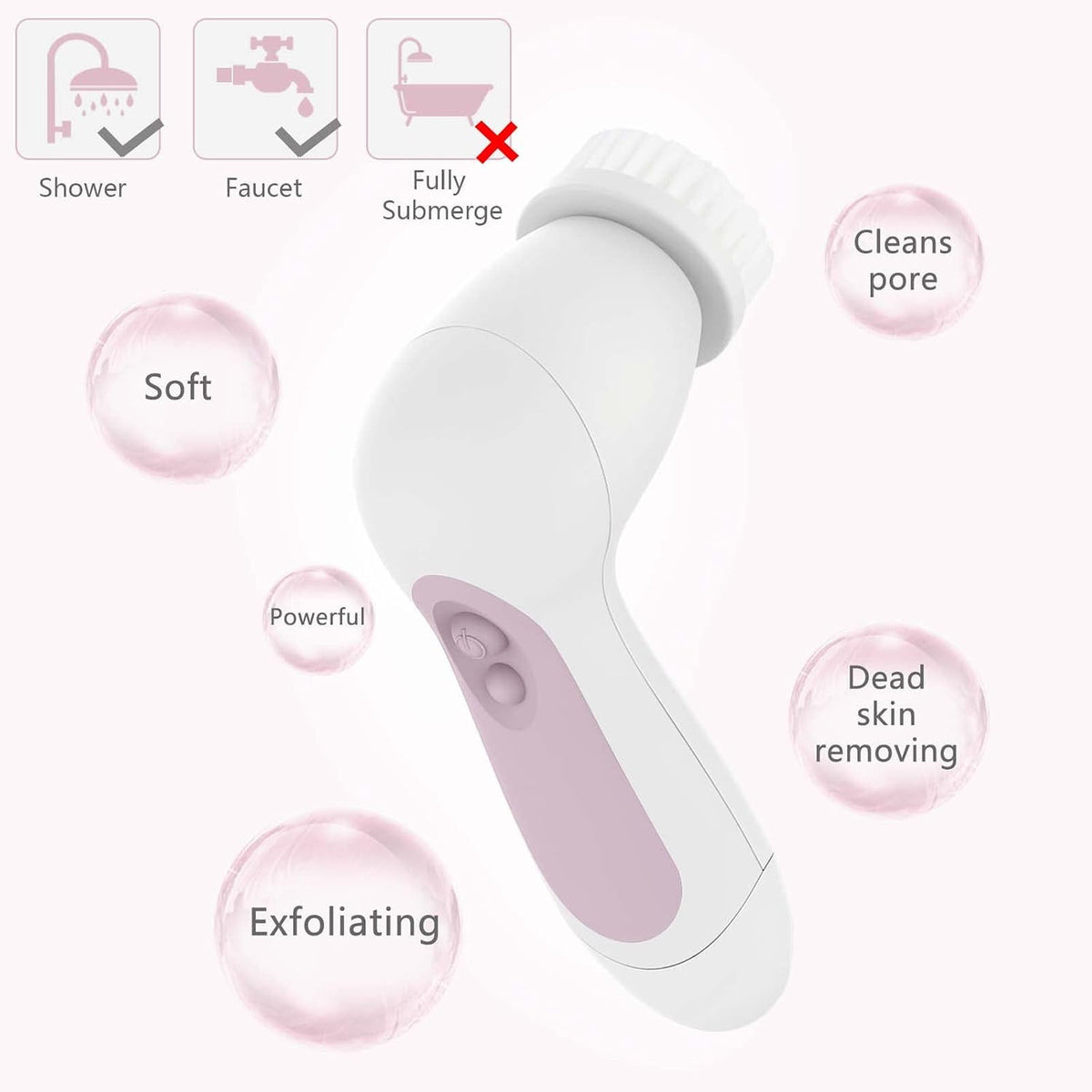 Waterproof Facial Cleansing Spin Brush Kit with 5 Exfoliating Heads
