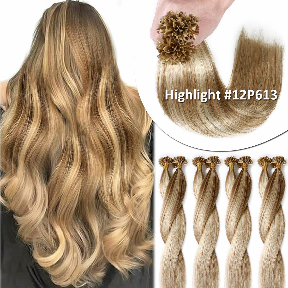 Invisible Keratin Nail U Tip Hair Extensions - Human Hair Fusion 150g