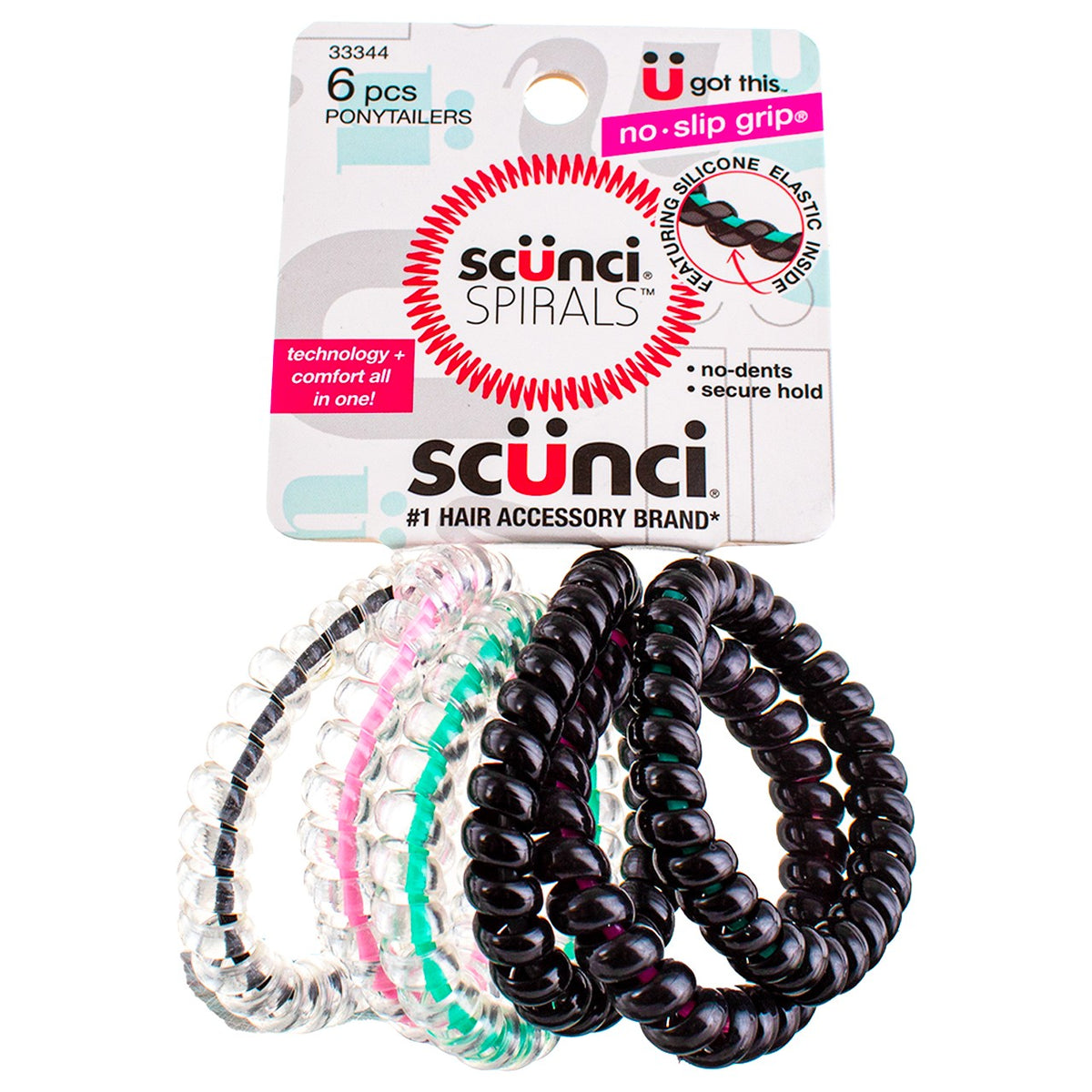 6 Pack Spiral Ponytail Holders - Assorted Colors, No-Dent Secure Hair Ties