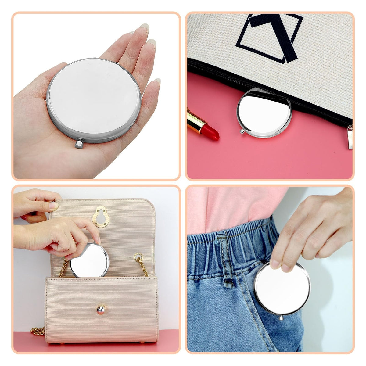 Christian Encouragement Compact Makeup Mirror with Bible Verse - Silver