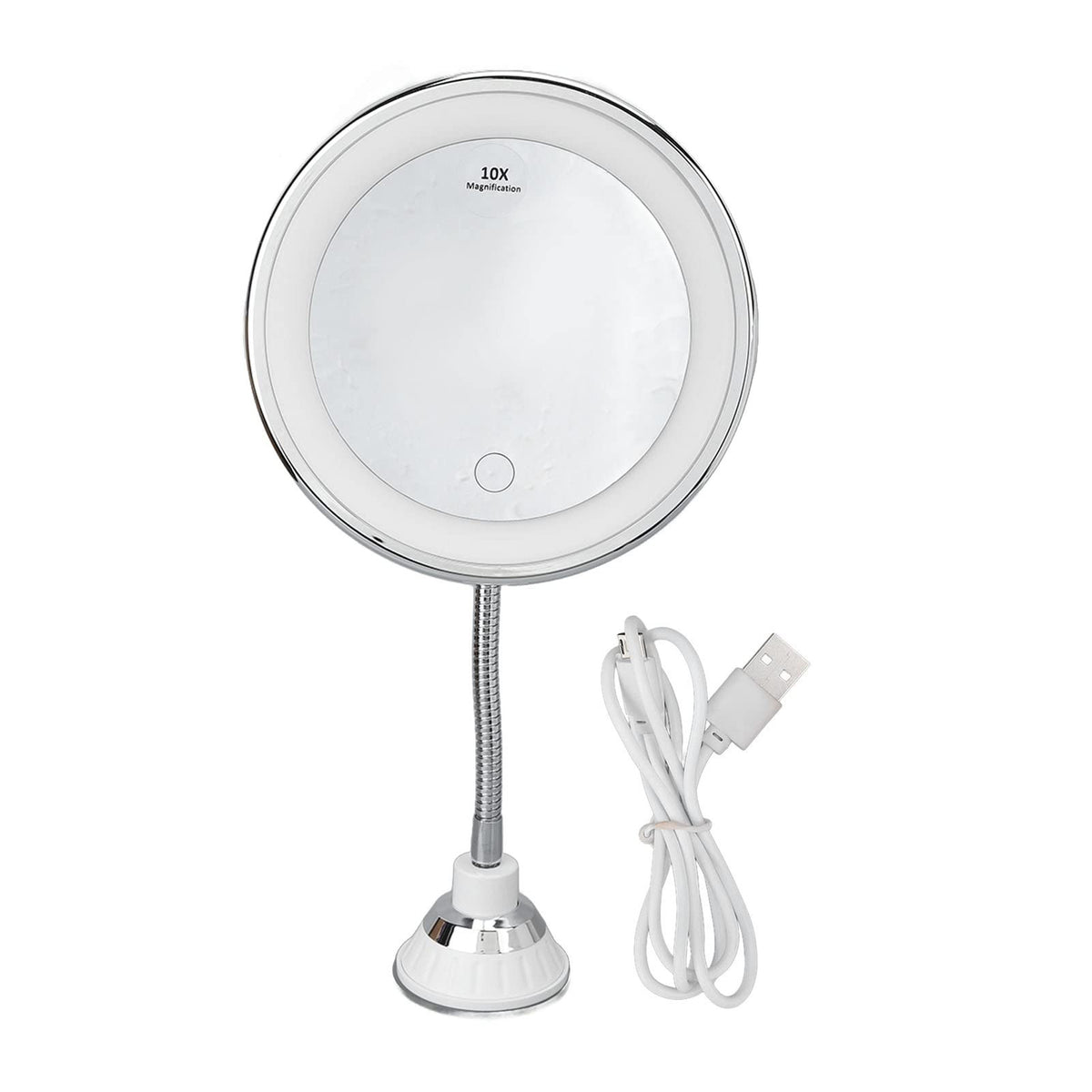 LED Makeup Mirror 10x Magnification, Wall Mount Round Reflector with 22 LEDs, USB/Battery Powered