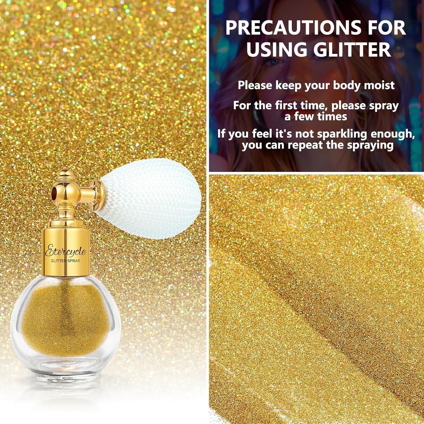 Hair Glitter Spray Gold for Face Body & Hair - Fine Rainbow Shimmer