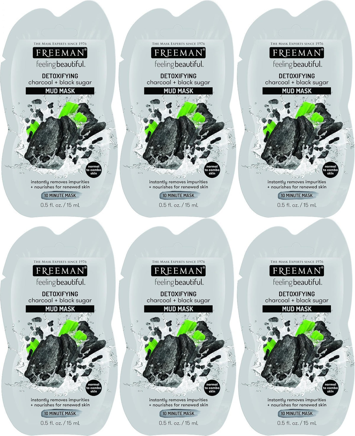 Charcoal Detoxifying Mud Mask - 6 Pack, 0.5 oz Each