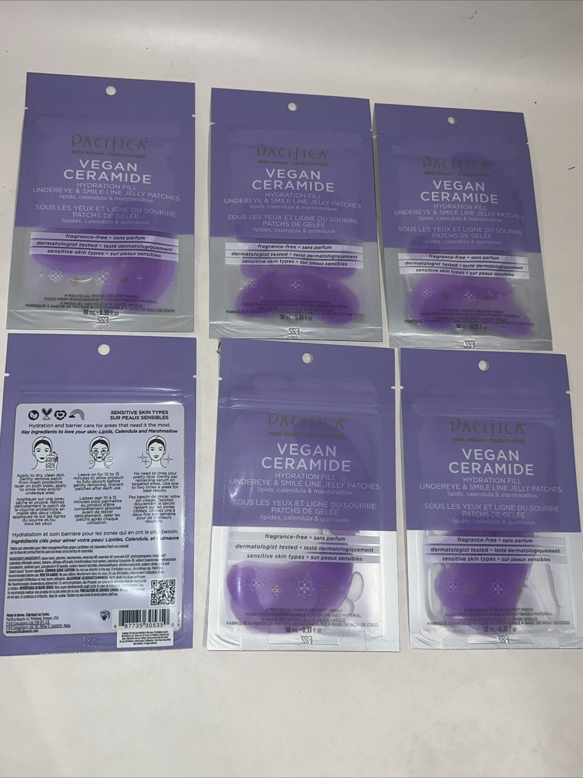 Pacifica Vegan Ceramide Undereye Jelly Patches for Smile Lines - 6 Pack