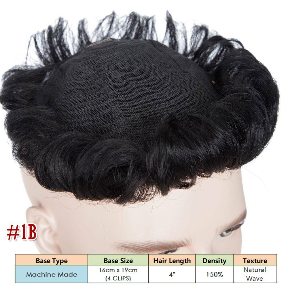 Men's Hair Replacement System Toupee Human Hair Skin V Loop - Natural-Looking Hairpiece