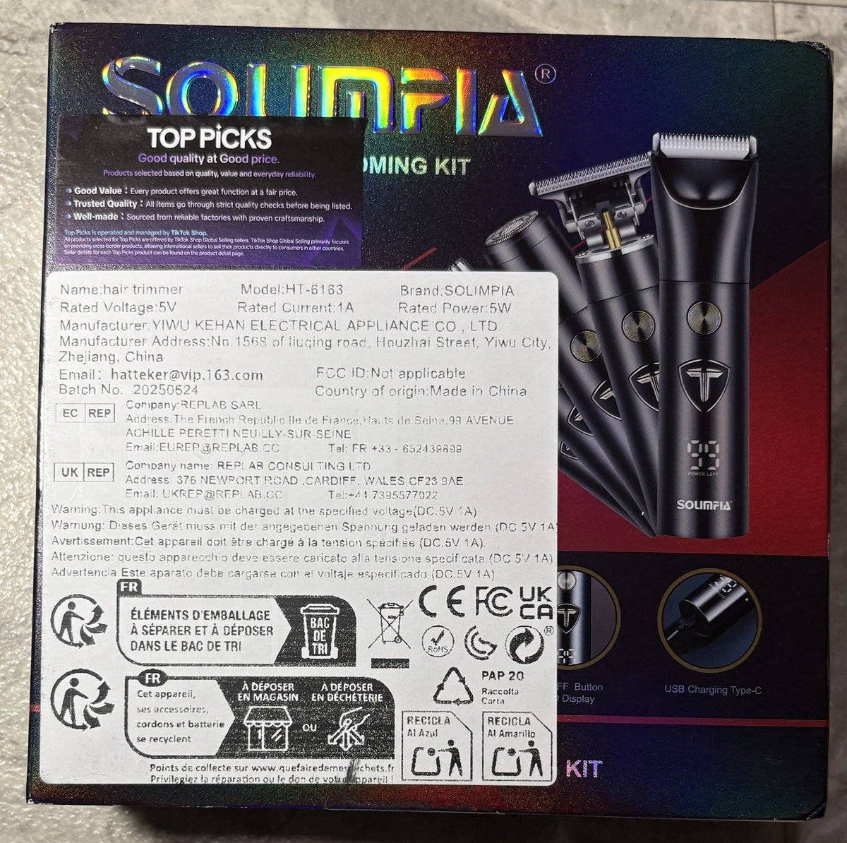5-in-1 Rechargeable Grooming Kit with LED Display - Solimpia HT-6163