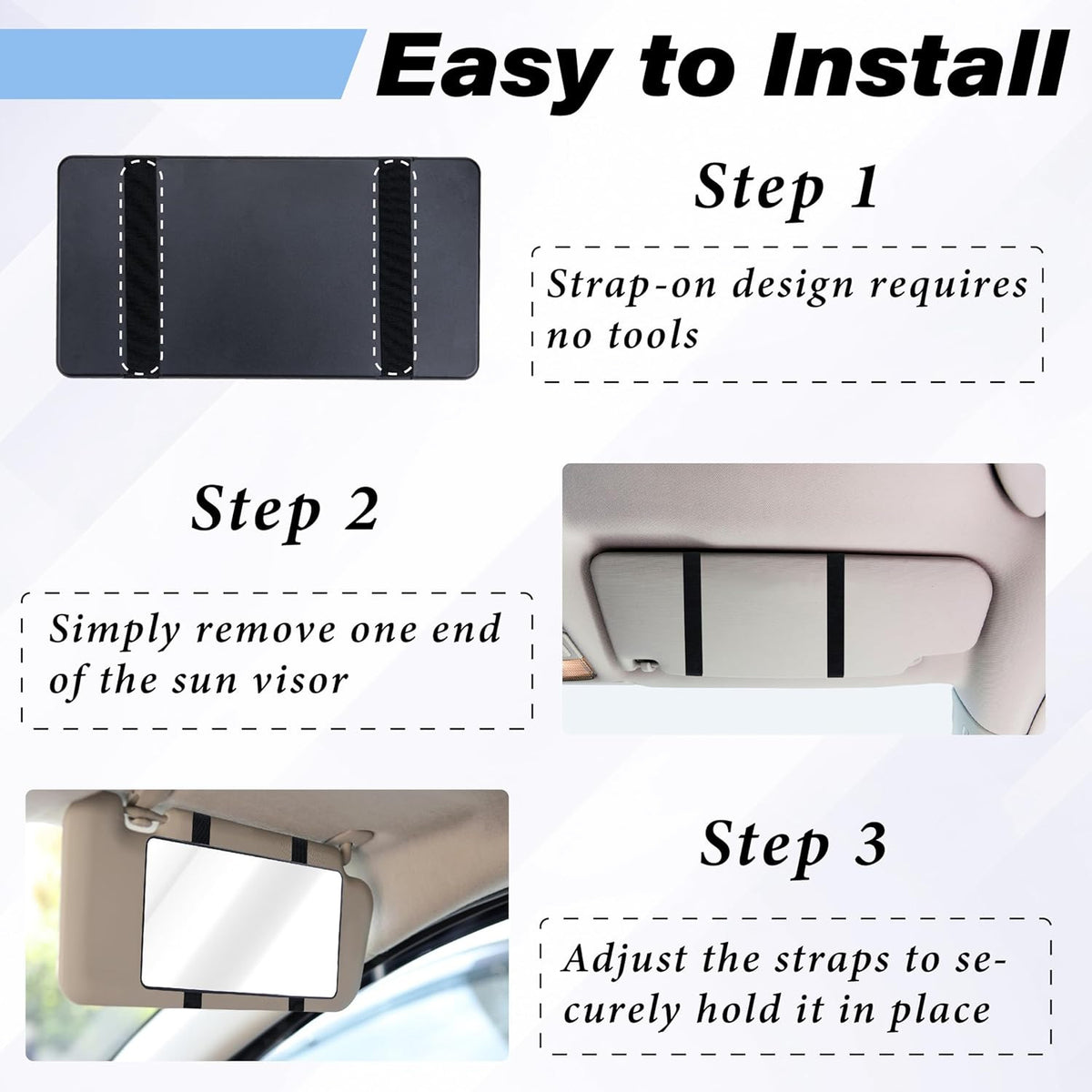 Car Sun Visor Mirror with Strap - HD Cosmetic Makeup Mirror for Vehicles