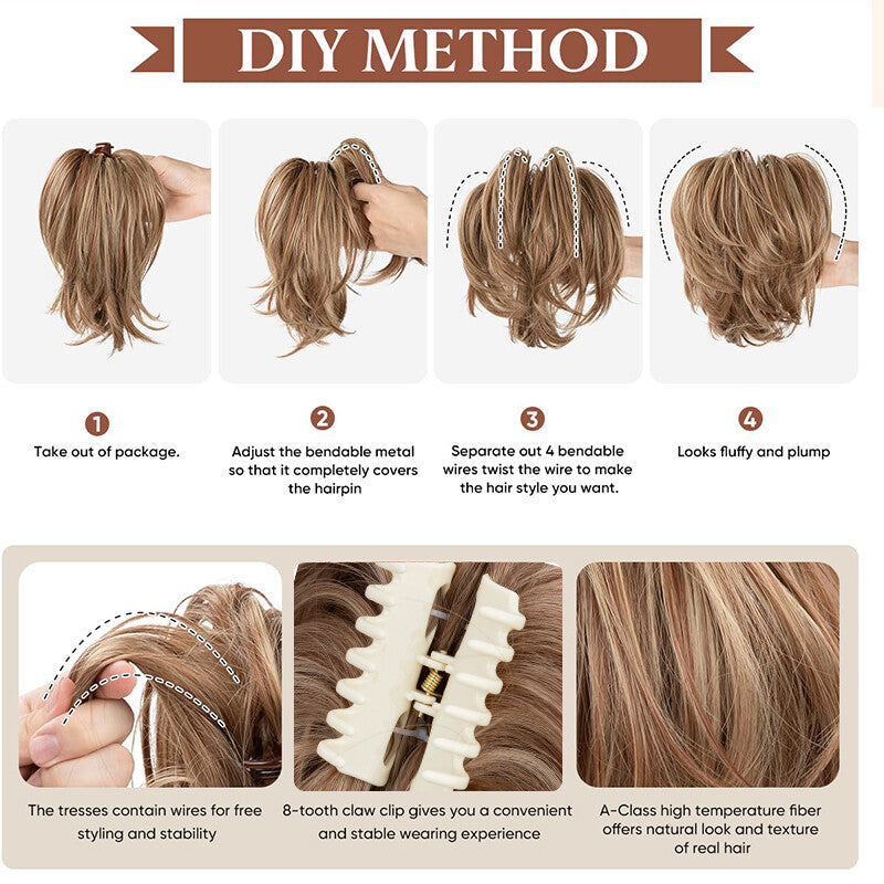 Bendable Clip-In Ponytail Hair Extension - Short 12-Inch Synthetic Bun