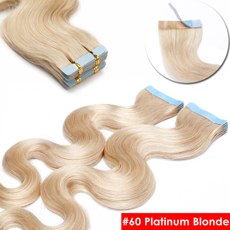 Full Head Thick Tape-In Human Hair Extensions - Remy Wavy Skin Weft