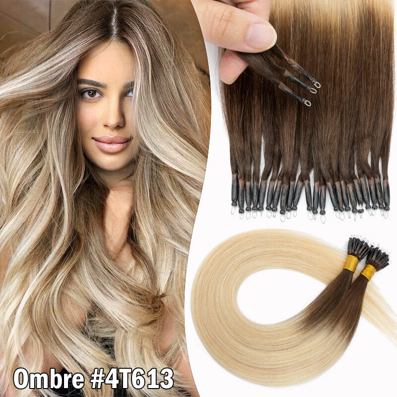 Human Remy Hair Extensions Micro Loop Nano Ring Full Head Salon Use