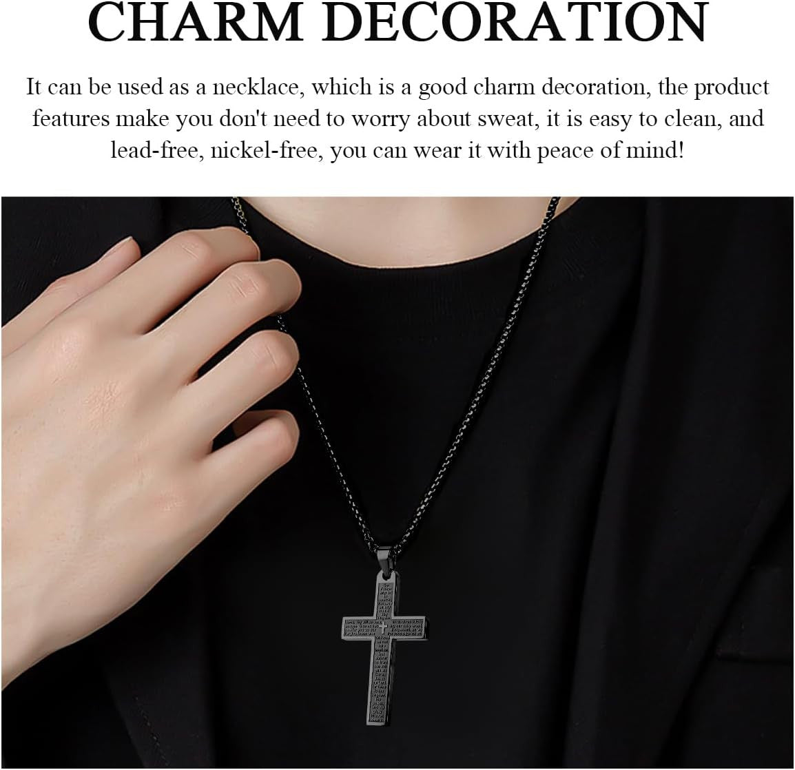 Car Rear View Mirror Cross Pendant Stainless Steel Religious Ornament - Black, Silver, Gold