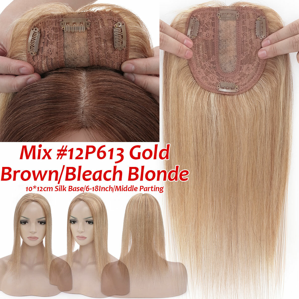 Remy Human Hair Topper with Bangs - Clip-In Hairpiece for Thinning Hair