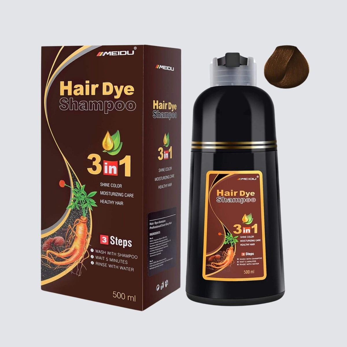 3-in-1 Hair Dye Shampoo 500ml - Multiple Shades