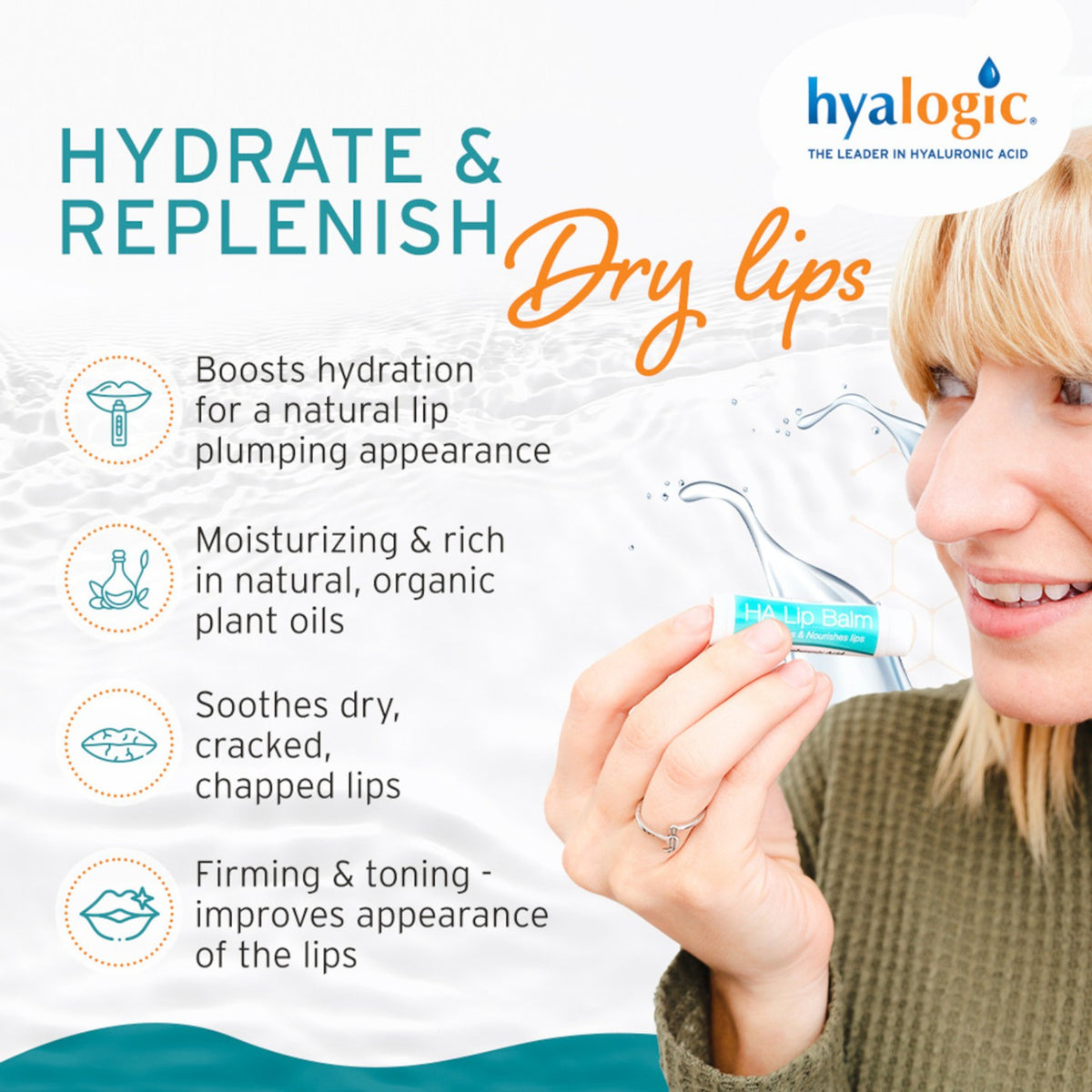 Hydrating Lip Balm Stick with Hyaluronic Acid & Organic Oils - Moisturizing Lip Care