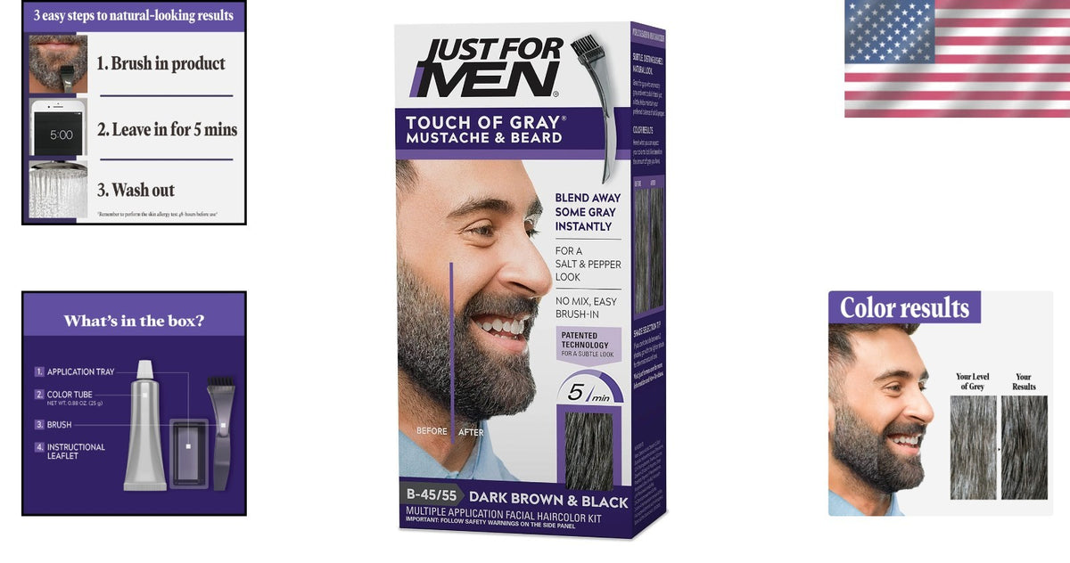 Beard Dye for Gray Hair - 5 Min Dark Brown-Black