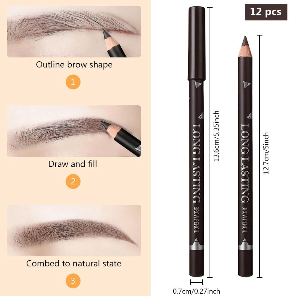 Dark Brown Eyebrow Pencil Set - 12 Pencils for Natural Makeup & Eyeliner