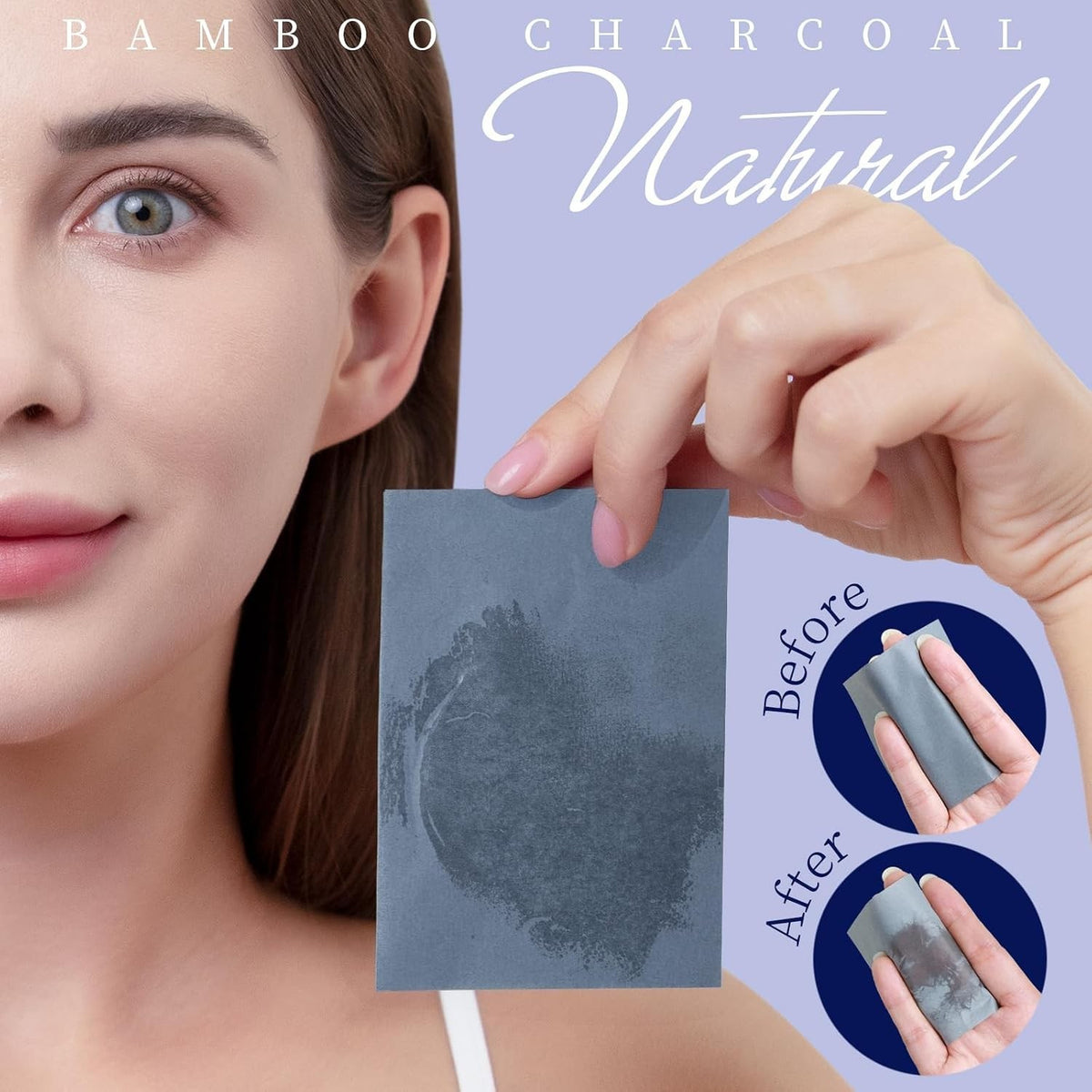 Bamboo Charcoal Oil Blotting Sheets for Face - 400 Count, Oil Absorbing, Makeup Friendly, Large Size