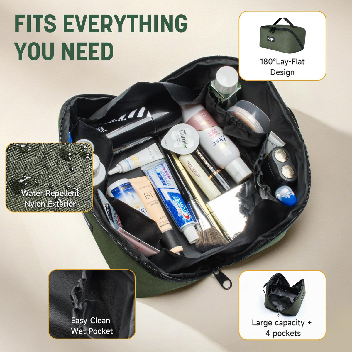 Large Water-Resistant Nylon Travel Toiletry Bag for Men & Women