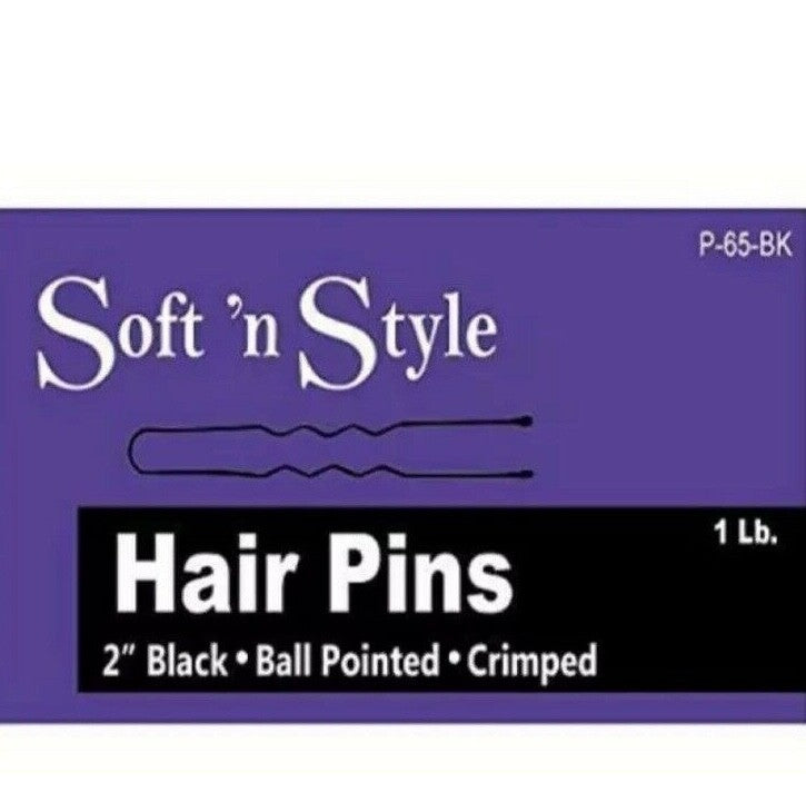 SOFT N STYLE 2" Crimped Hair Pins Black 1 lb HC-P65-BK - LOT OF 3