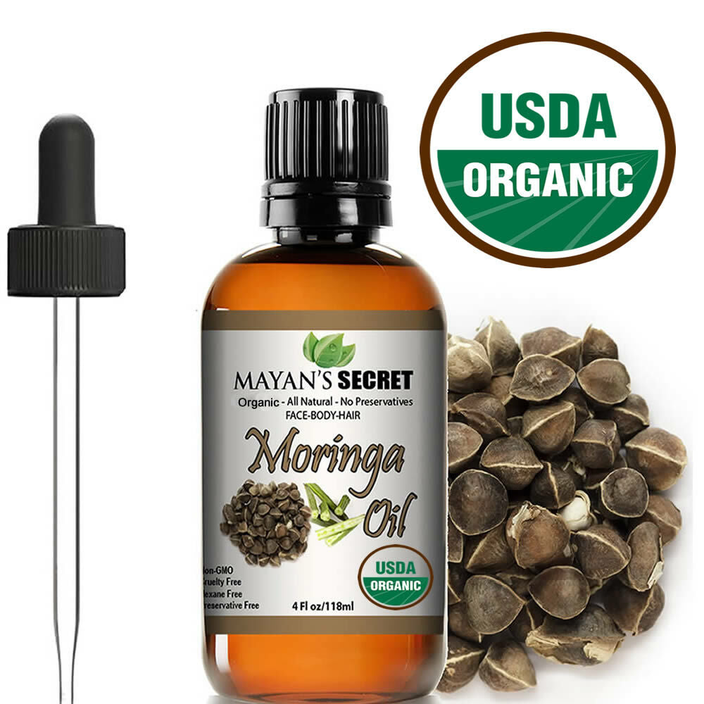 Organic Moringa Oil for Hair and Skin - 4oz Cold Pressed Natural Face Body Moisturizer