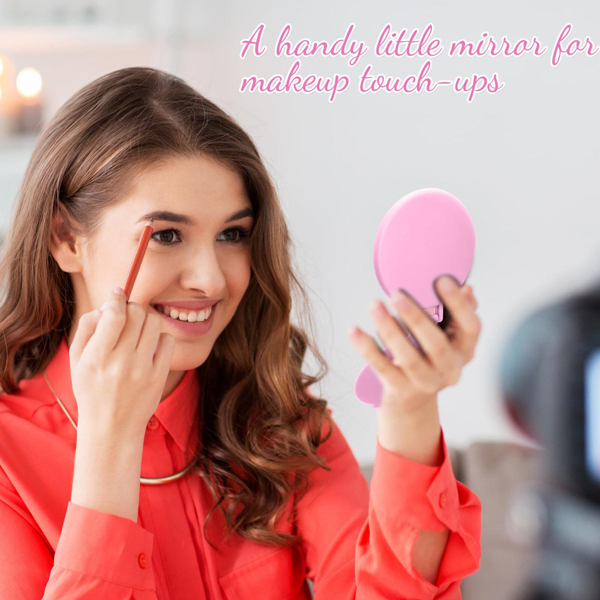 Mini Portable Pink Makeup Mirror Set – 24 Pack Compact Folding Handheld