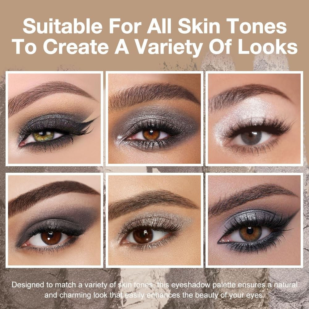 Smokey Grey Eyeshadow Palette - 6 Long-Lasting Shimmer Shades 0.25 oz