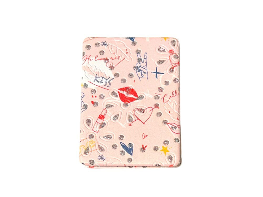 Double Compact Mirror with Crystal Stones – Portable Makeup & Travel Vanity