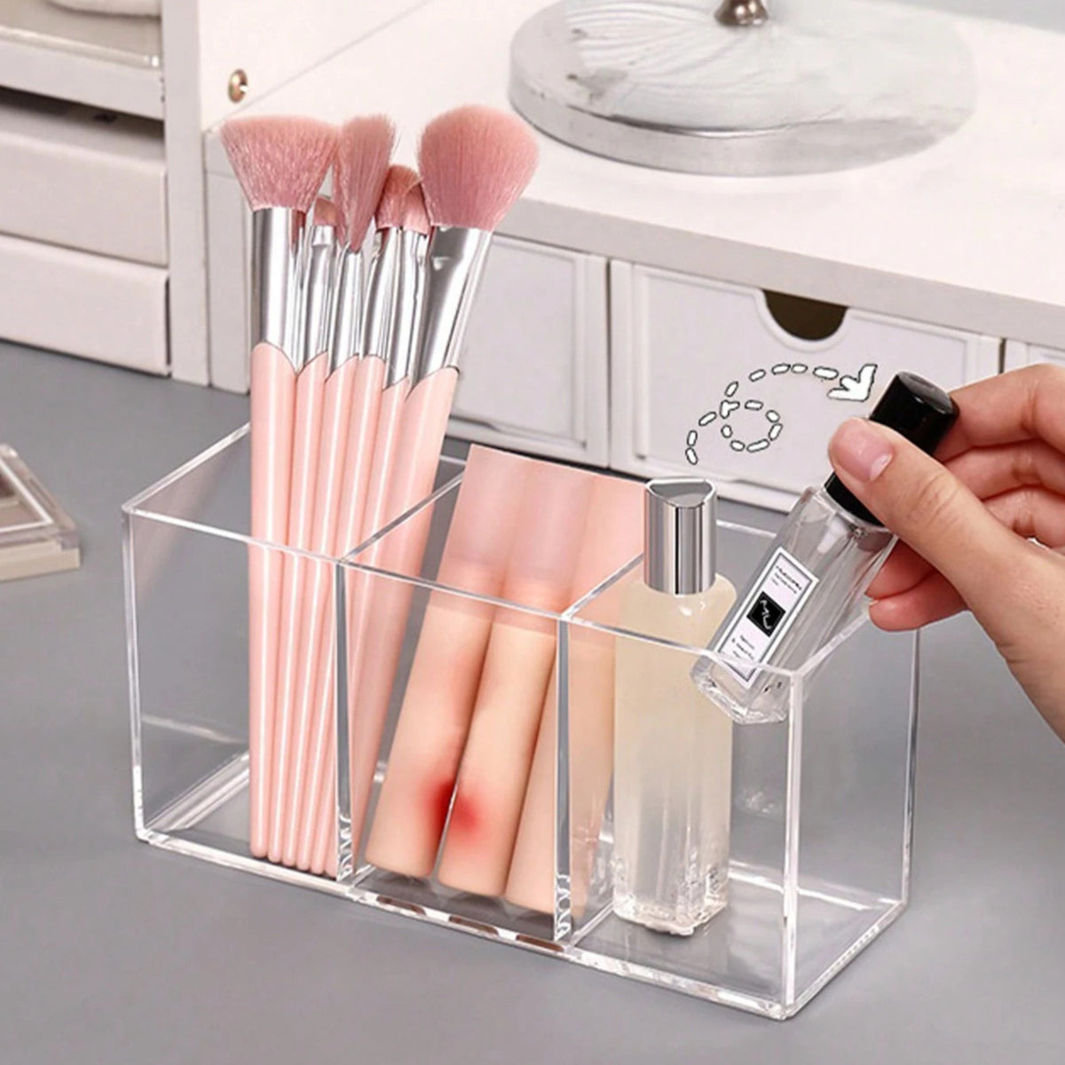 3 Slot Makeup Brush Organizer with Clear PET Material for Cosmetics Storage