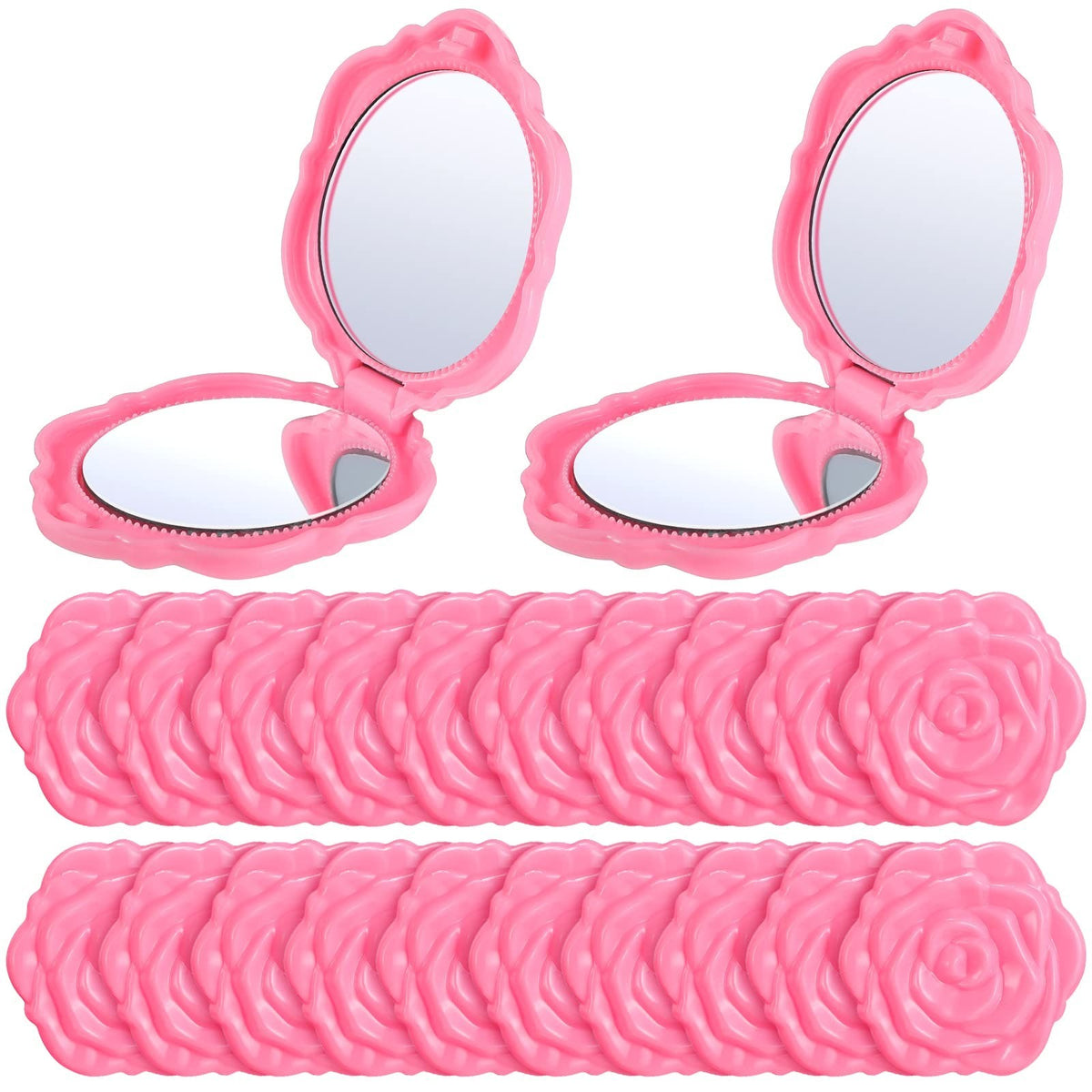 Pink Rose Compact Mirror Set - 20 Pack Travel Makeup Mirrors for Bridesmaids & Gifts