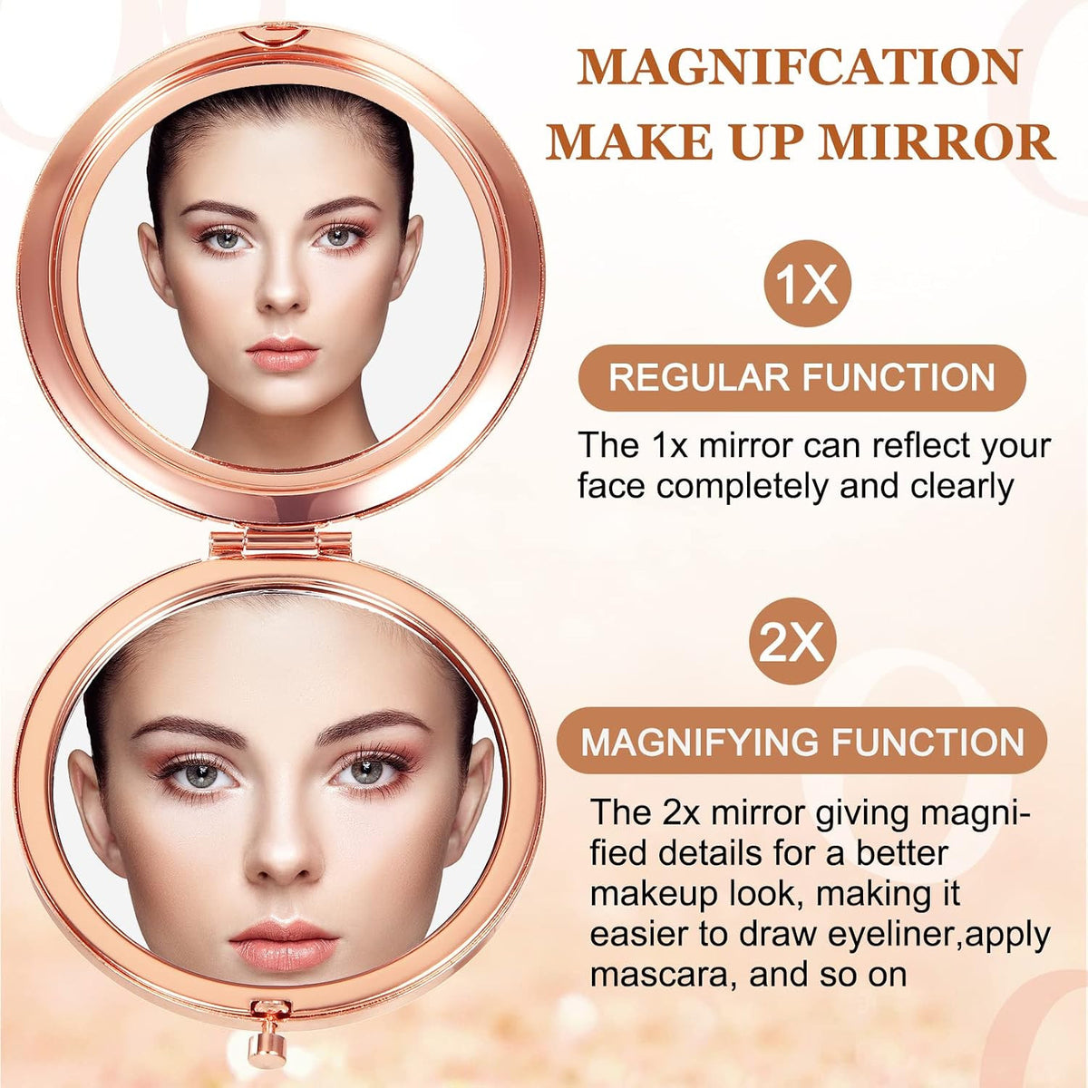 12 Pcs Compact Folding Makeup Mirrors with Rhinestone Outer, Double-Sided Magnification, Portable Handheld Cosmetic Mirrors