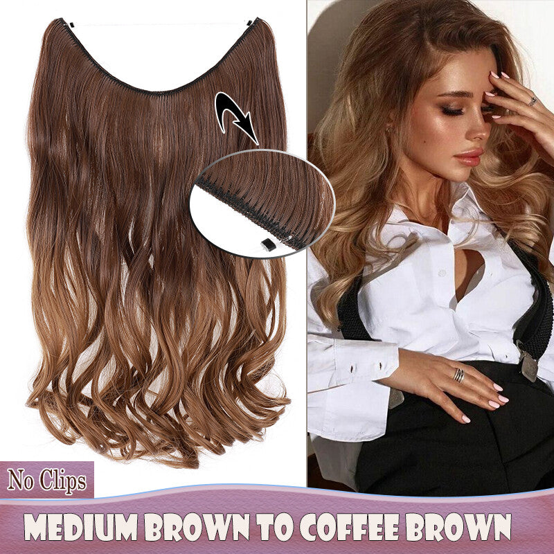 Invisible Wire Clip-In Hair Extensions with Clips & Replacement Wires - Natural & Wavy, 20/24 Inch