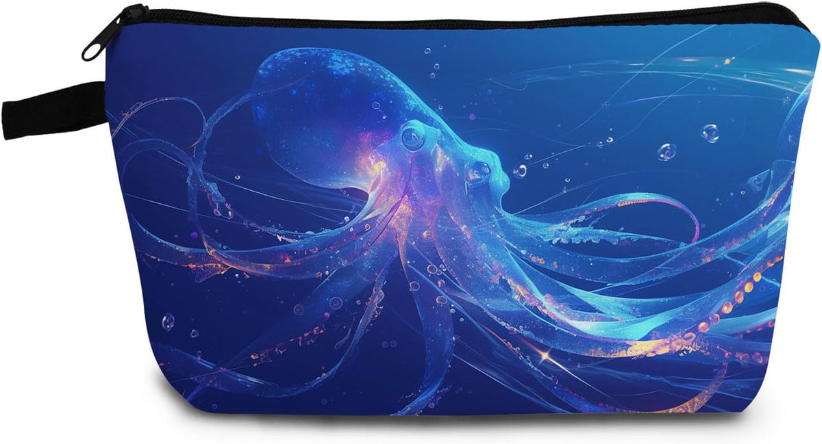 Octopus Print Cosmetic Bag - Small Makeup & Toiletry Organizer, Travel-Friendly