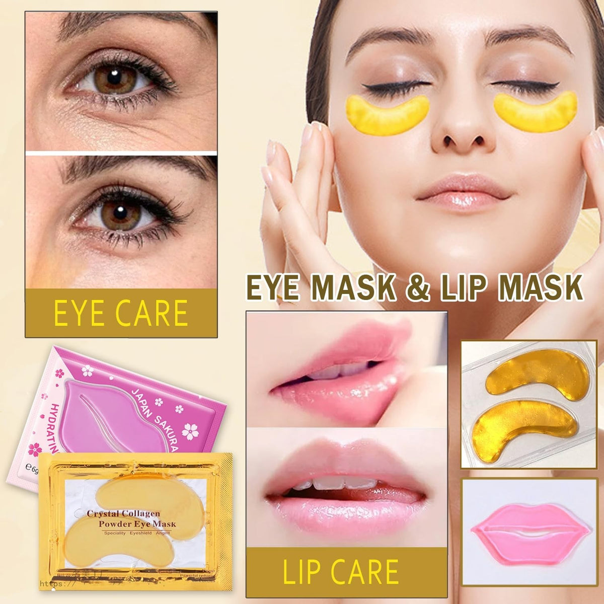 Luxury Gold Eye & Collagen Lip Mask Set - 15 Pairs for Anti-Aging & Hydration