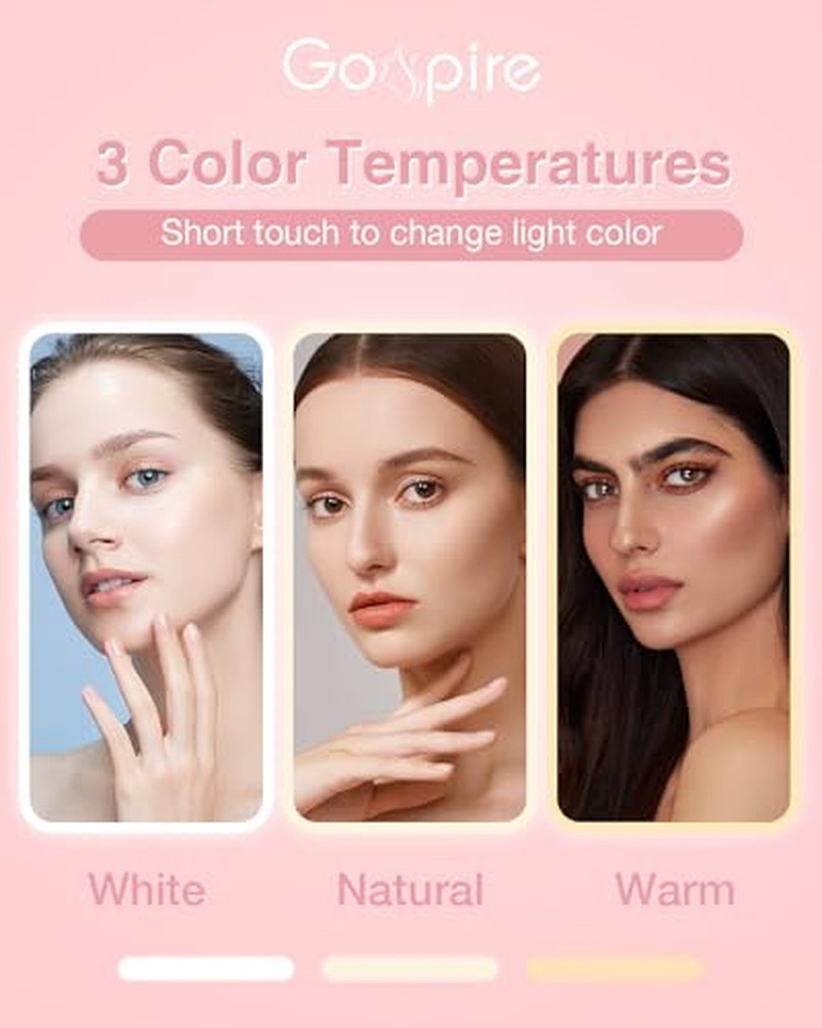 Lighted Travel Makeup Mirror - Compact Dimmable Magnifying with USB Pink