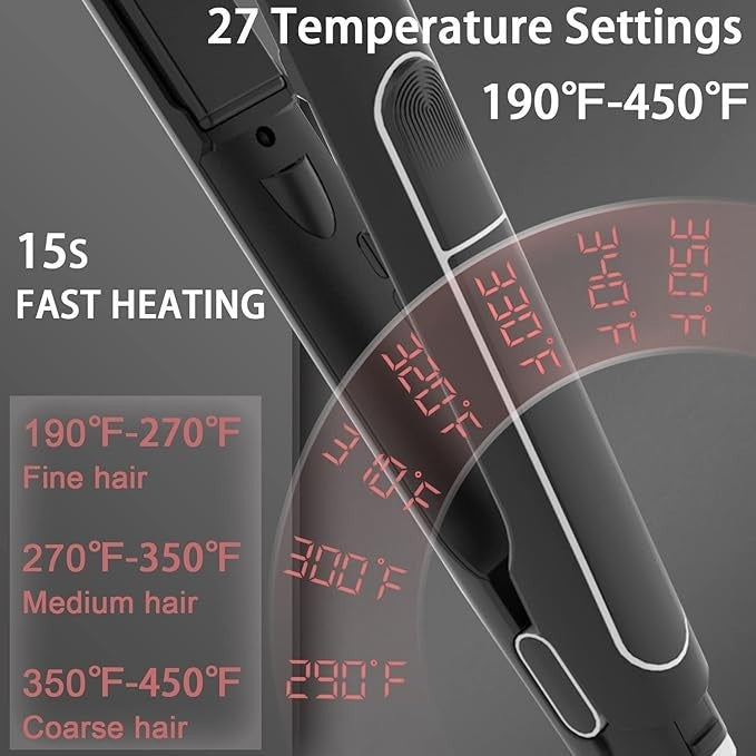 Professional 1-Inch Ceramic Flat Iron Hair Straightener with Clips & Gloves