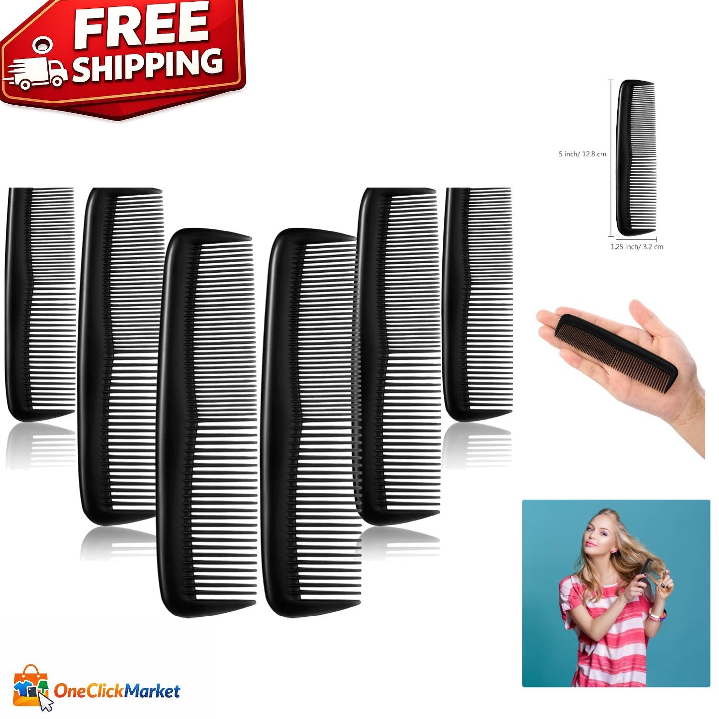 Pocket-Sized 12 Comb Hair Set in Black - Durable Styling Tool for Men and Women