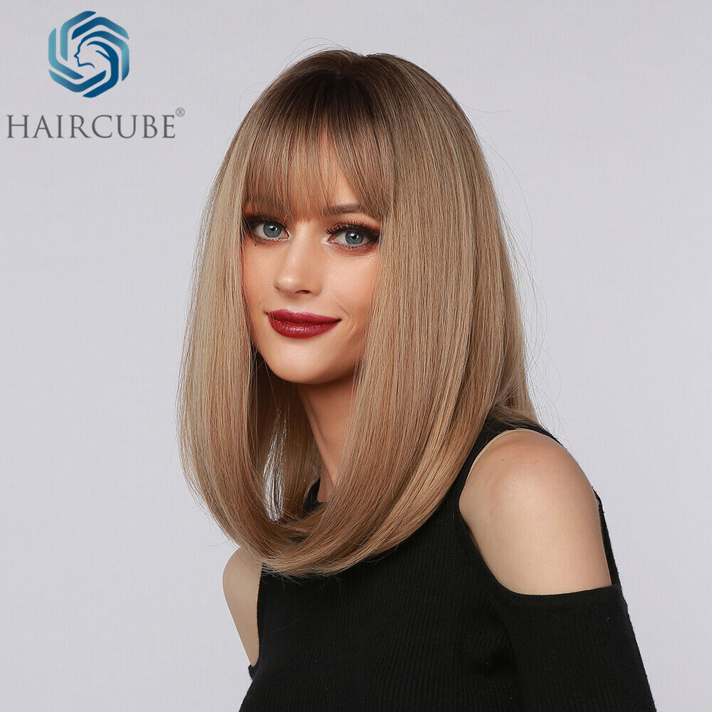 Short Bob Wigs for Women - Brown Blonde Synthetic Costume Hair