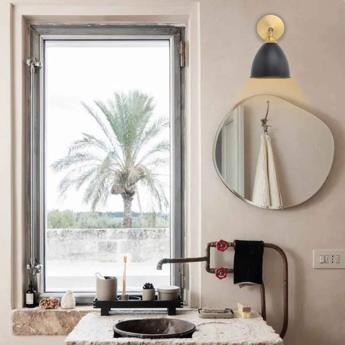Vintage Wall Sconce Bookcase Light with Dimmable LED, Black Metal Shade