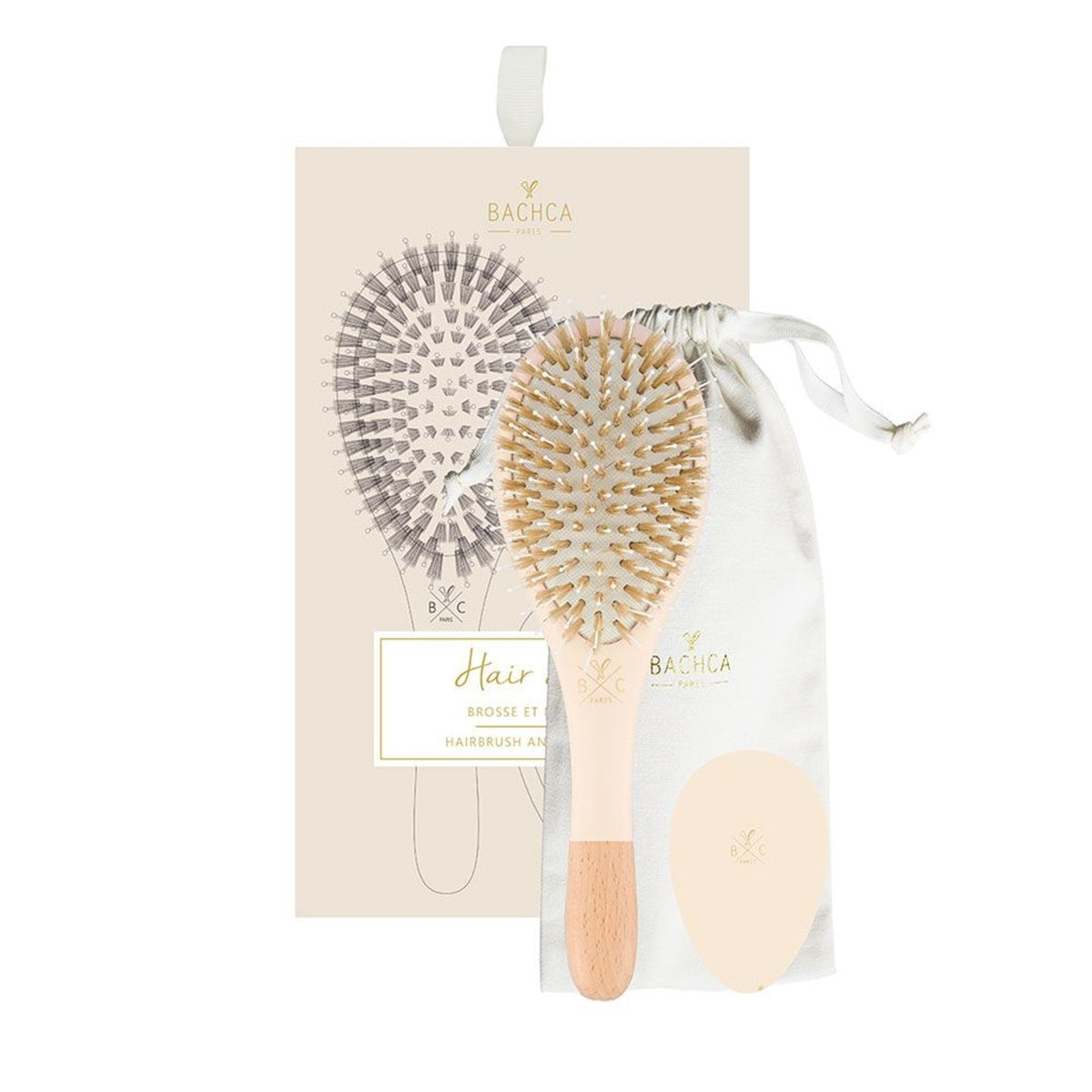 Bachca Hair Kit 3 Piece Set — Wooden Brush, Mirror & Cotton Pouch
