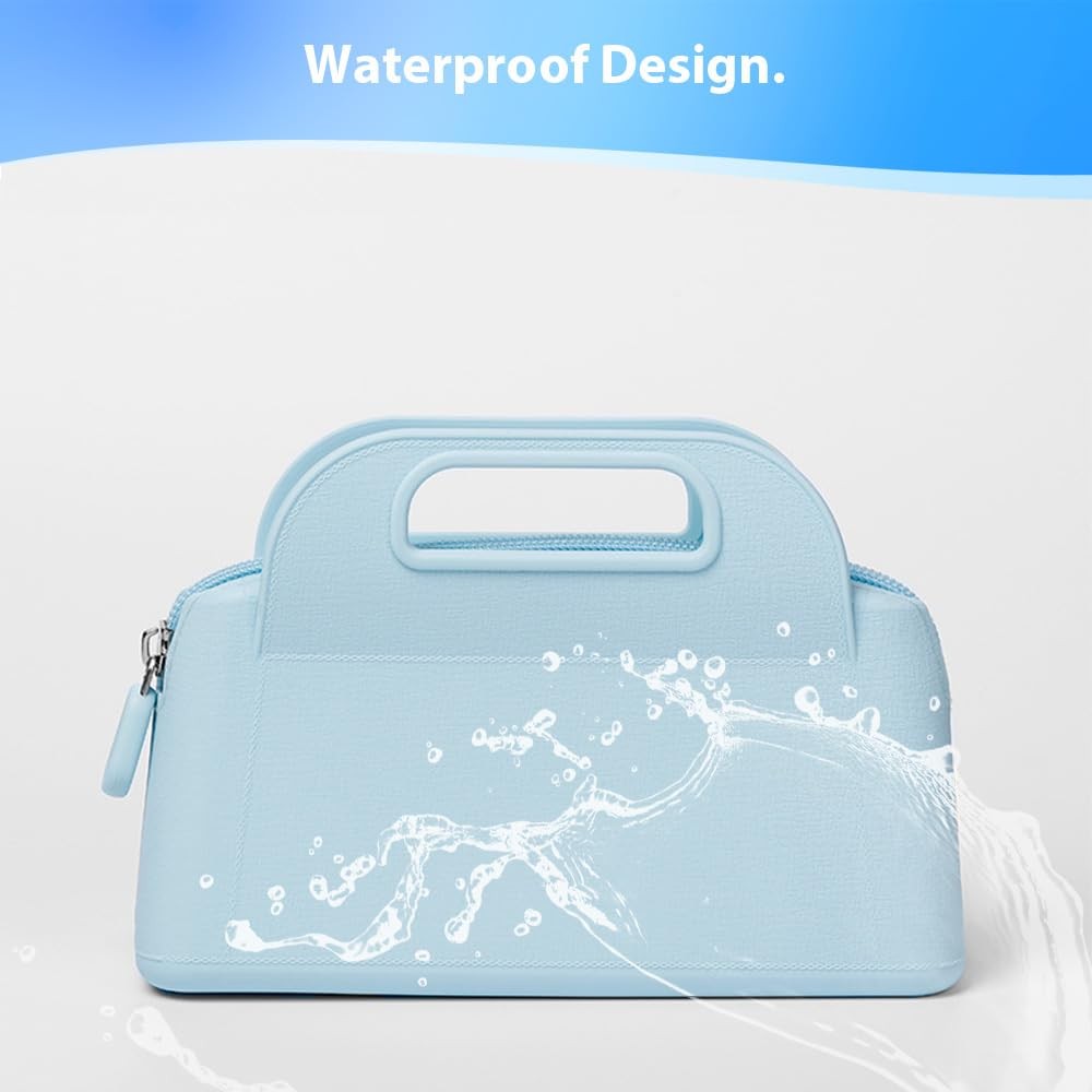 Silicone Travel Makeup Bag for Women - Waterproof Cosmetic Organizer, Blue