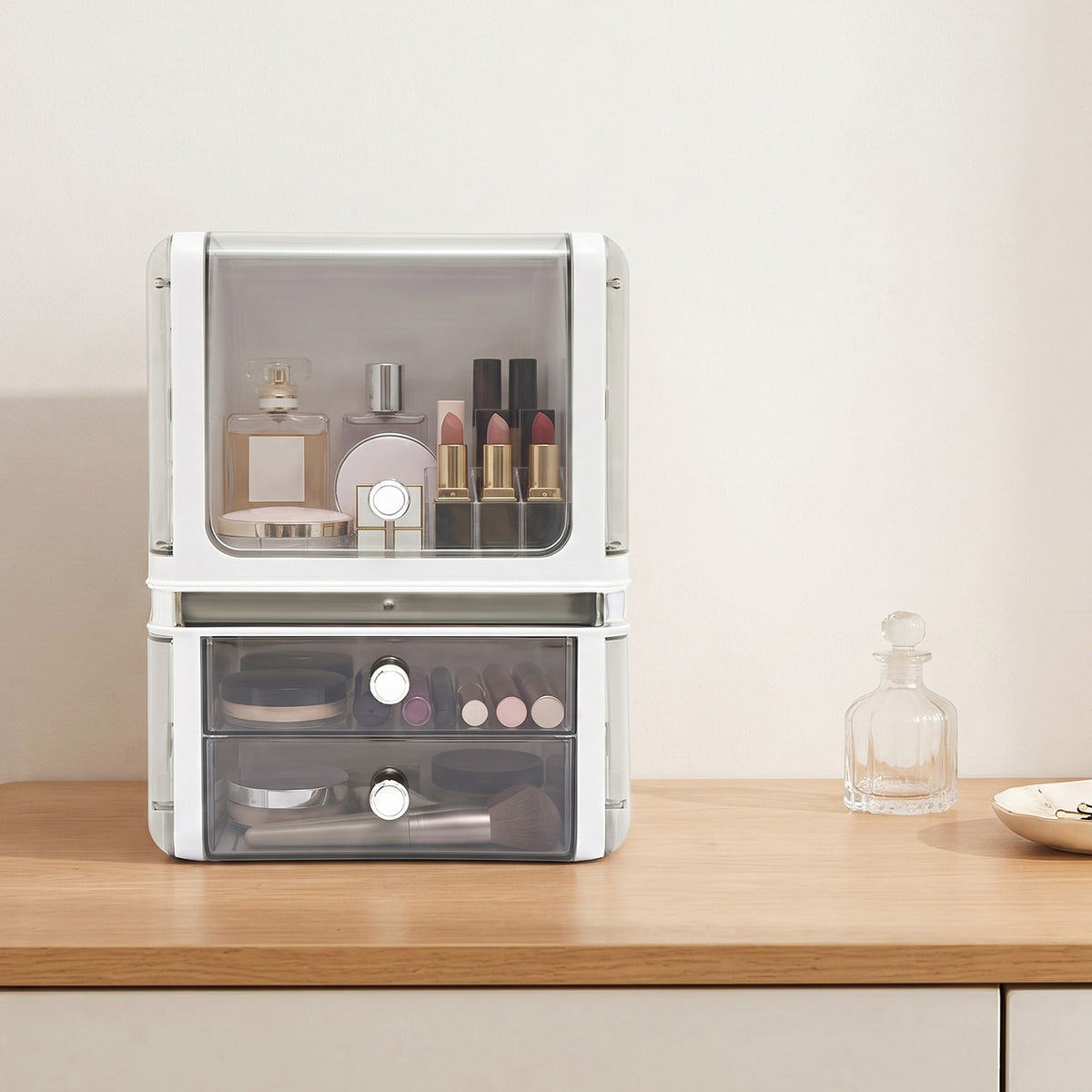 White Makeup Organizer with Drawers Cosmetic Storage Box for Vanity