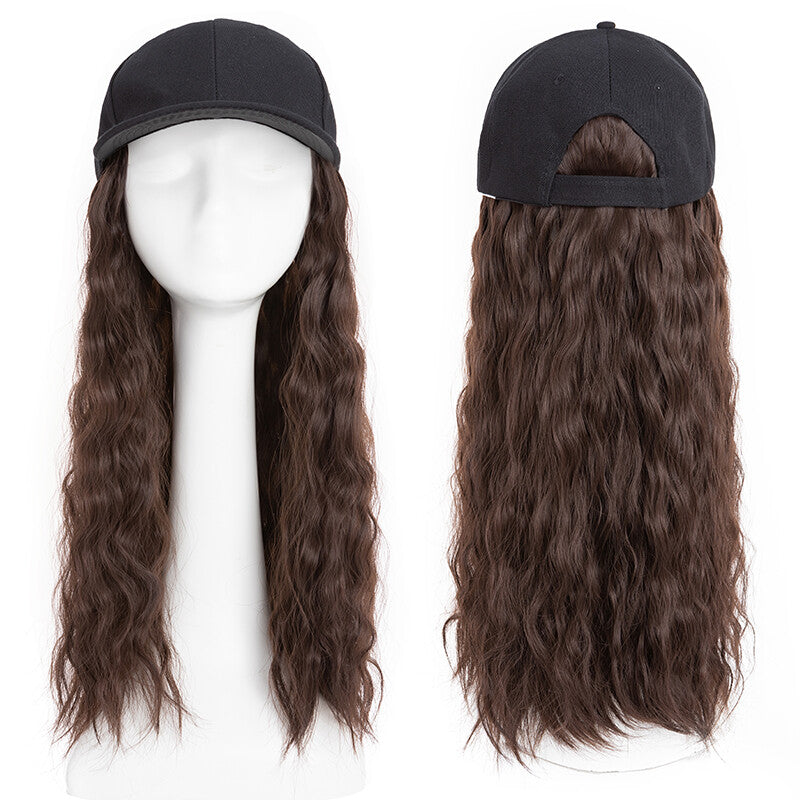 Baseball Cap with Synthetic Hair Extensions - Straight, Curly, Wavy Fits Most