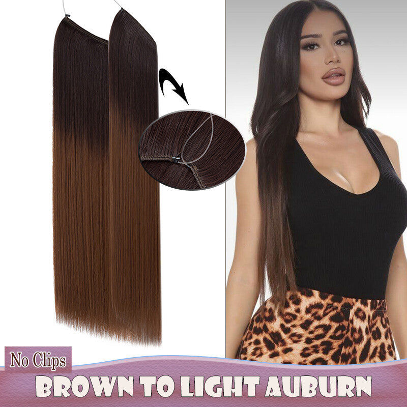 Invisible Wire Clip-In Hair Extensions with Clips & Replacement Wires - Natural & Wavy, 20/24 Inch