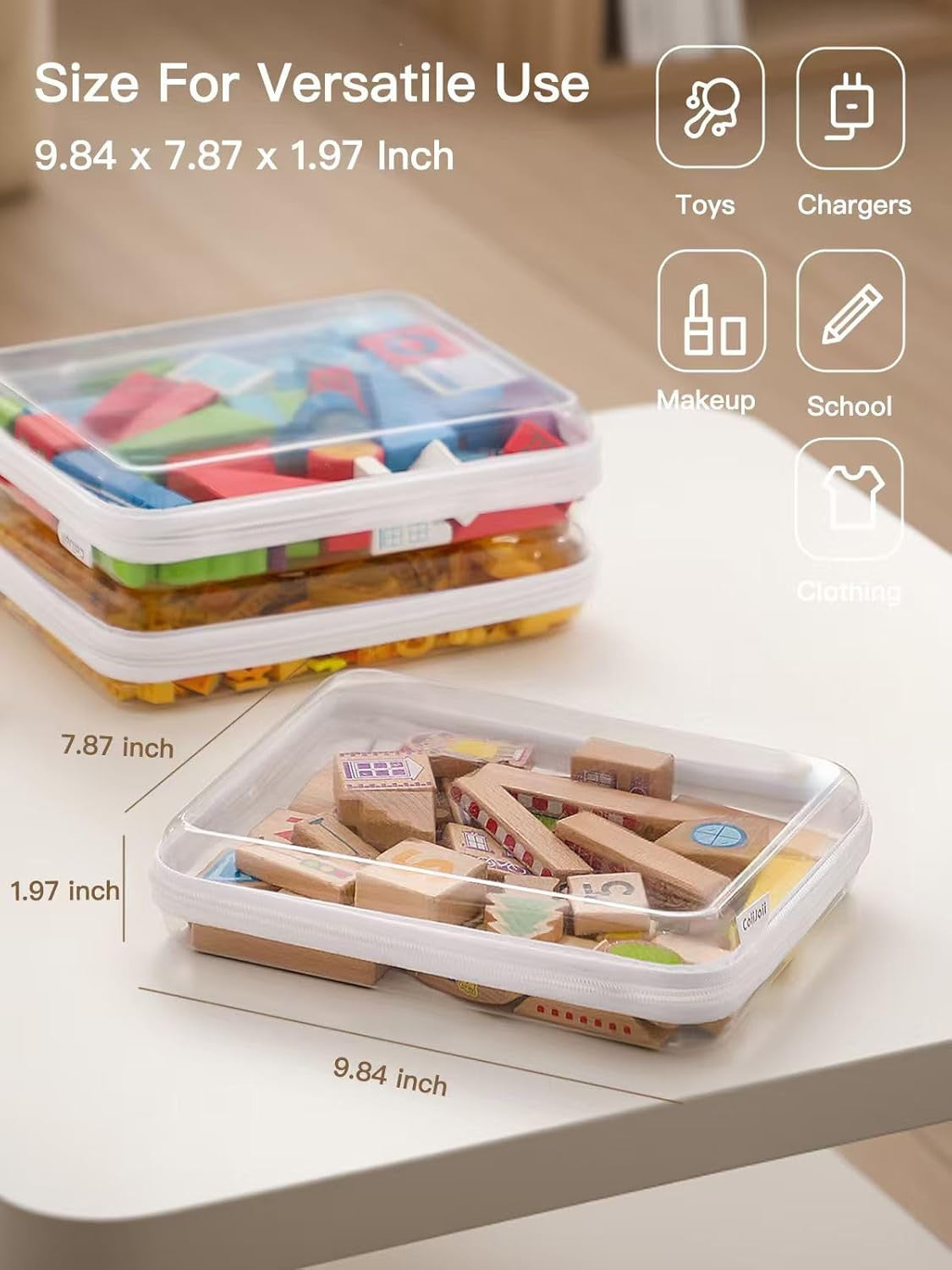3-Pack Clear Plastic Zippered Organizer Cases for Storage and Craft Supplies