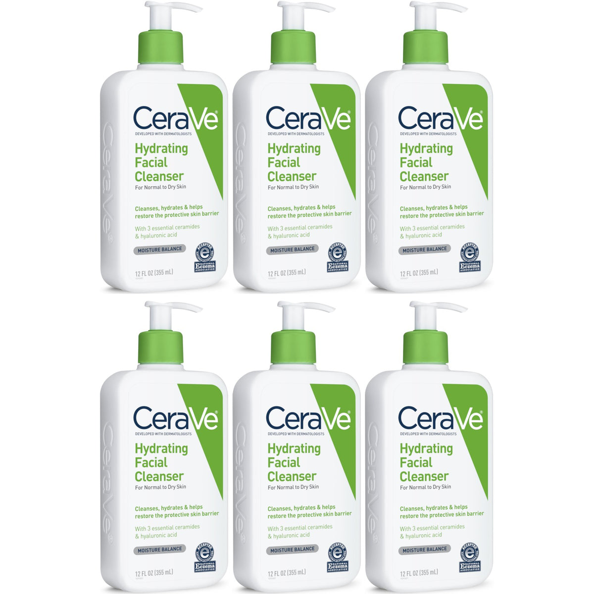 Hydrating Facial Cleanser - 6-Pack 12 Ounce for Daily Skin Care