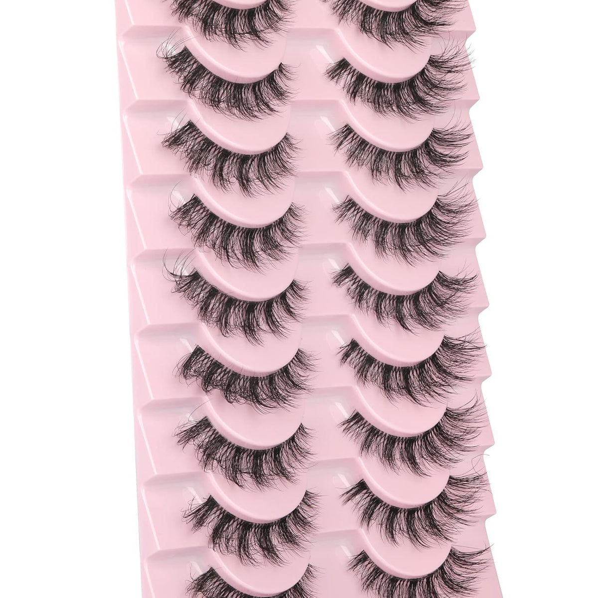 Mink False Eyelashes with Clear Band - 15mm Natural Cat-Eye Look, 10 Pairs
