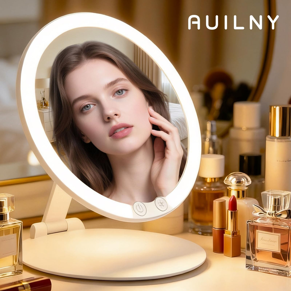Portable Foldable Makeup Vanity Mirror with Lights Touch Control