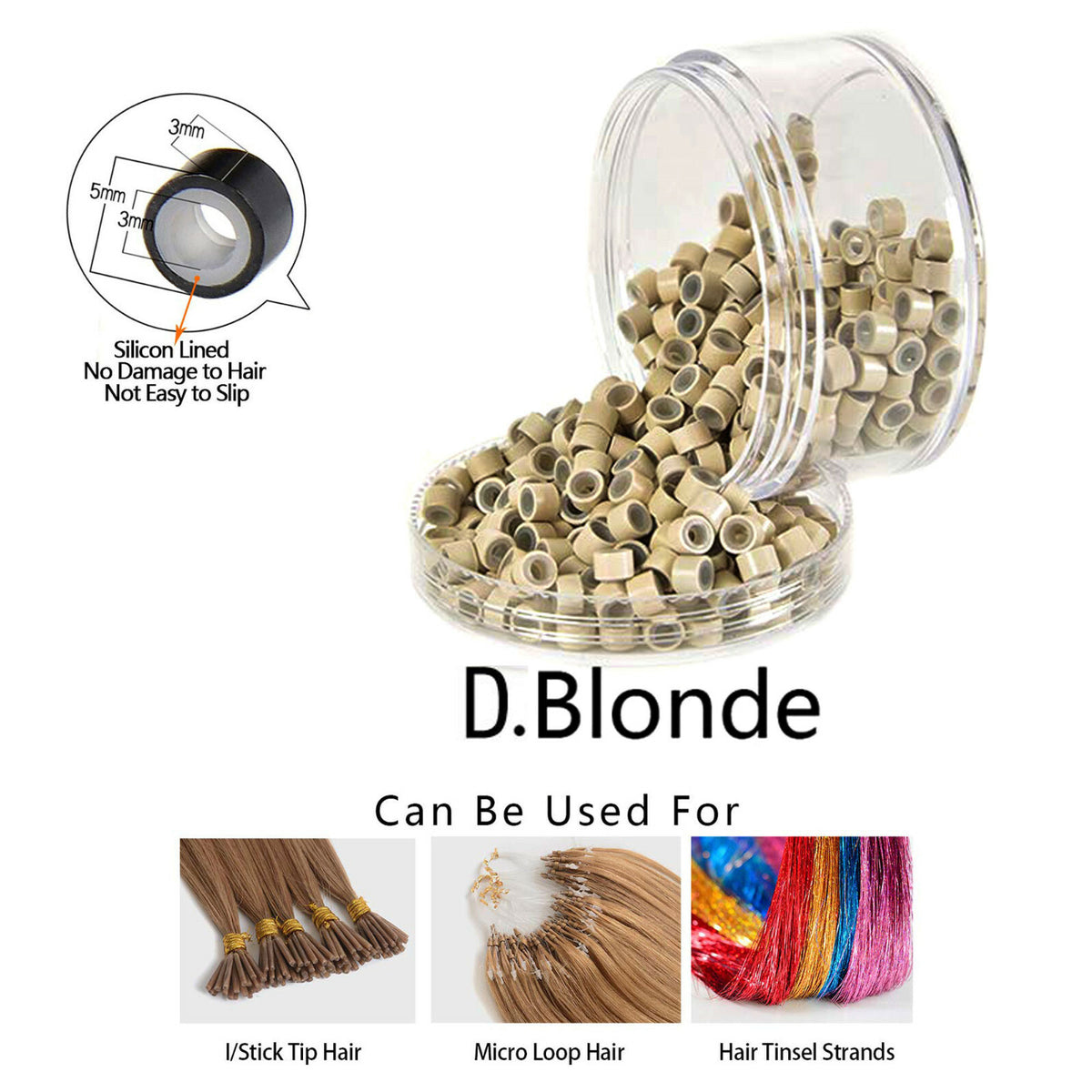 Micro Ring Beads for Hair Extensions Silicone Lined 5mm Crimp Beads